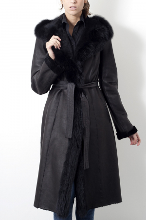 manteau long peau lainée femme